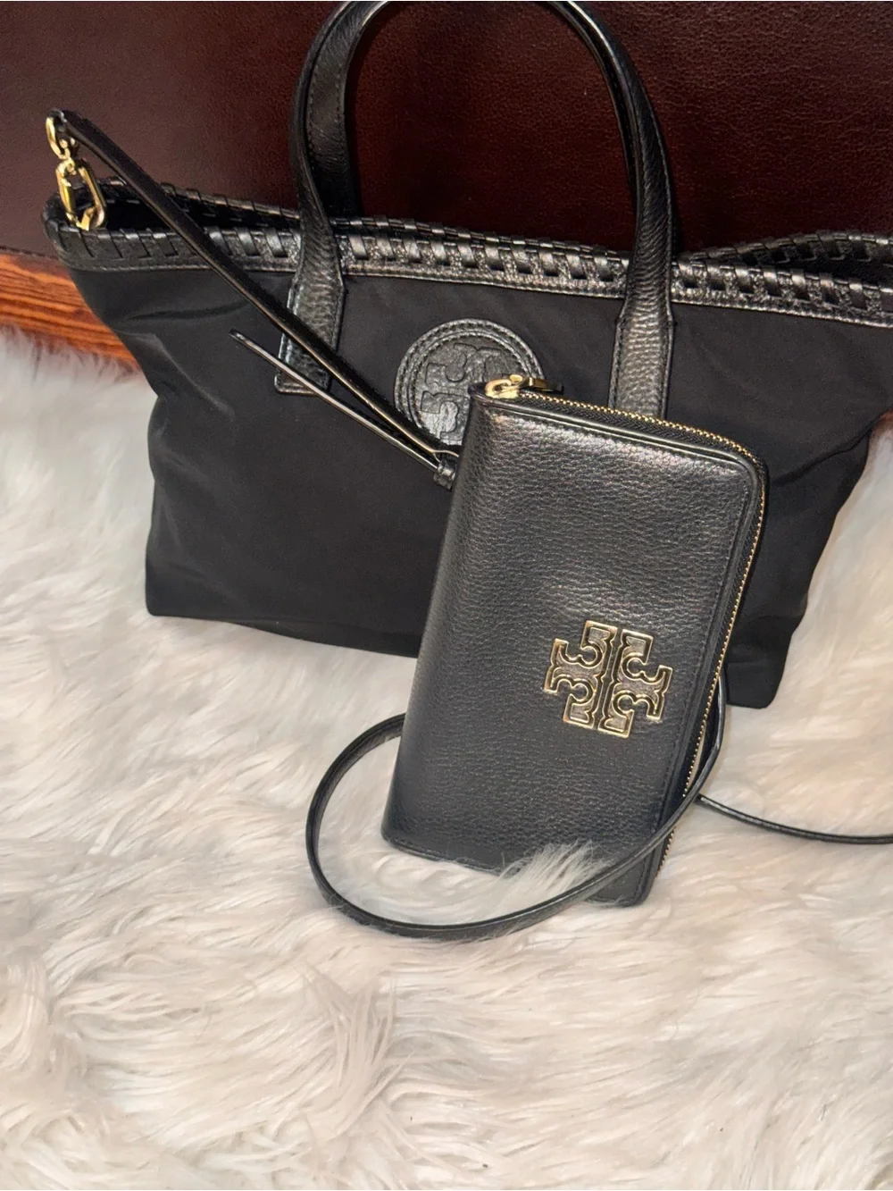 Tory Burch Black Nylon Mini Tote with Crossbody Wallet Set